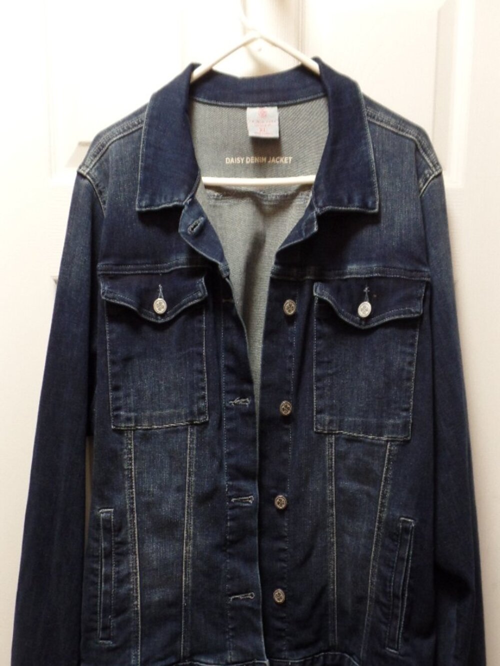 NWoT XL 18 20 Laurie Felt Daisy Denim Jacket Deep Dark Denim Blue Jacket Silver
